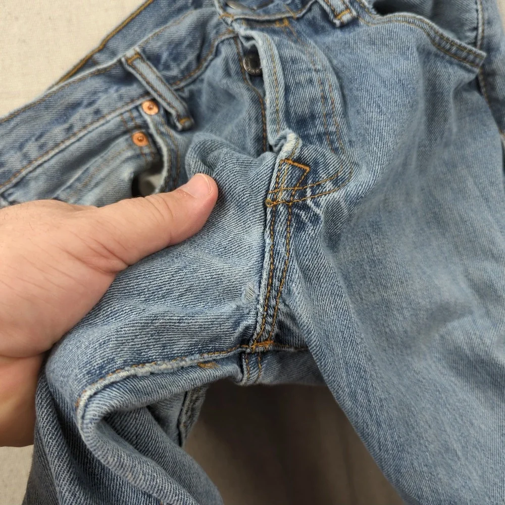 Levis 501 Jeans Mens 30x30 Blue Straight Distressed Button Fly Grunge